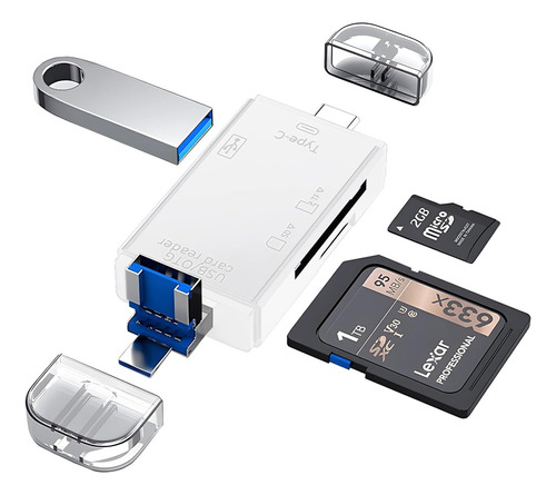 Adaptador Lector 6 En 1 Memoria Otg Sd Tf Usb C Micro-usb