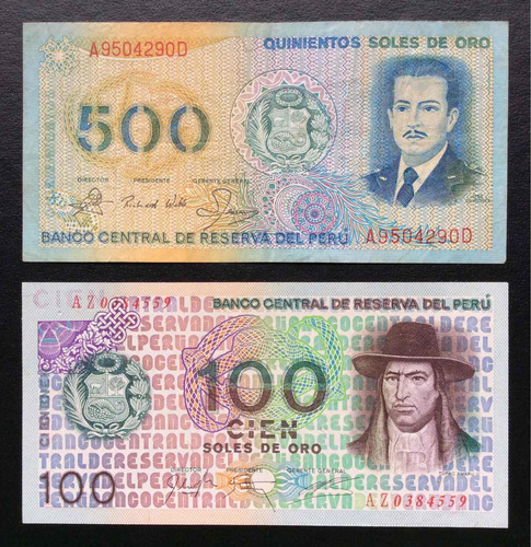 Imagen 1 de 2 de 2 Billetes 100 Soles 1976 Y 500 Soles 1982 Nuevos, Ocasión