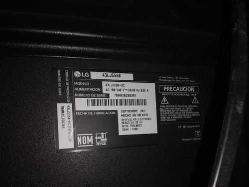 Pantalla Smart Tv De 43 Lg 43lj5550 Con Display Roto (Usado)