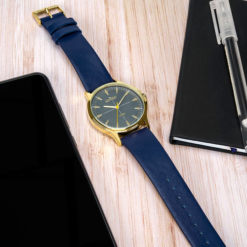 Relógio Condor Masculino Dourado Pulseira De Couro