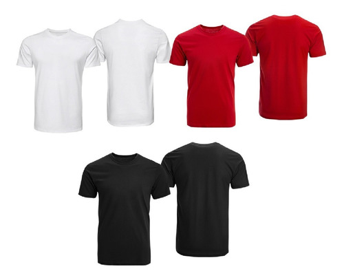 Set De 3 Poleras Hombre En Algodón: Negra, Roja Y Blanca