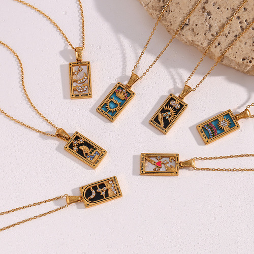 Collar De Tarot Rectangular De Acero Inoxidable Retro