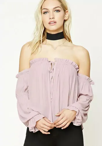 Forever 21 Blusa Hombros Abiertos Amplia Crepe Lila L Grande