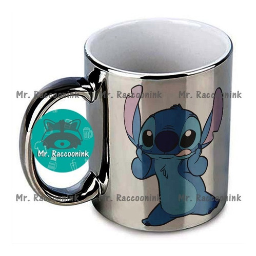 Taza Cromada Plateada Stitch Personalizada Con Nombre