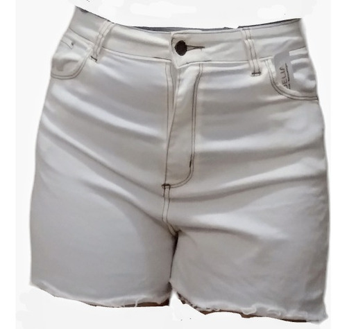 Short De Jean Elastizado Blanco Crema Con Pespunte Nuevo 