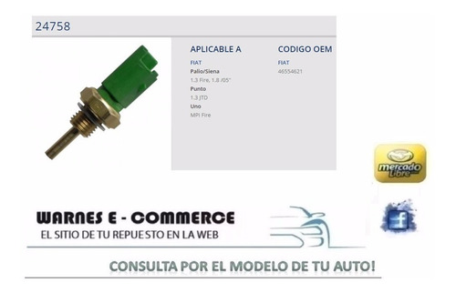 Bulbo Sensor Temperatura  Fiat Palio Siena Punto Uno Verde