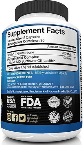 Nutrivein Glutatión Liposomal Setria® 700 Mg - 60 Cápsulas