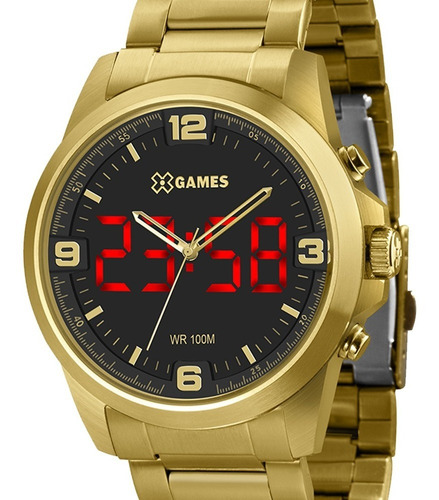 Relógio X-games Masculino Led Xmgsa007 P2kx Digital Dourado Cor do fundo Preto