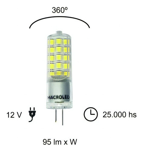 Lampara Bipin G4 - 4w - 12 V Blanco Calido Macroled