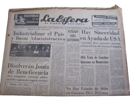 Periodico La Esfera Viernes 4 De Agosto 1961 Original