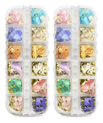 Kit 24 Madrepérola Glitter Encapsulamento Decoração Unha Gel Multicolor