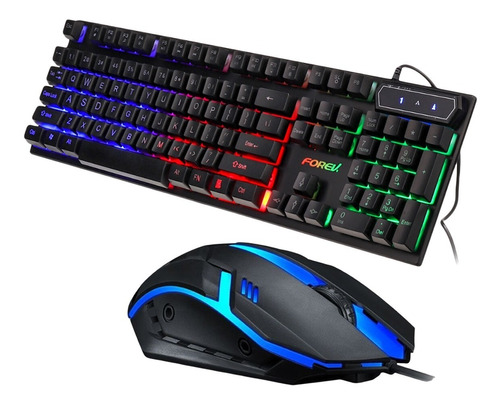 Combo Teclado Mecánico Mouse Gamer Rgb Forev Retroiluminado