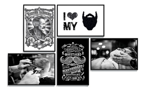 Kit 5 Quadros Decorativos Barbearia Barber Shop 34x49cm