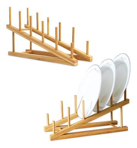 Tie-dailynec 2 Estante Madera Para Plato Bambu Soporte Olla