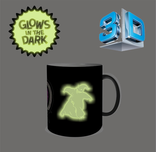 Taza Mágica 3d - Brilla En La Oscuridad - Jack Negro Mate