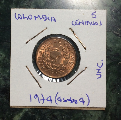 Error  Moneda 5 Centavos Colombia 1974   4 Sobre 4