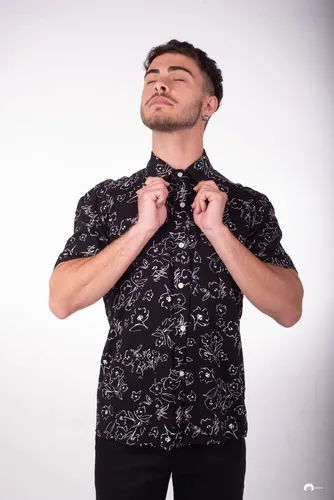 Camisa Manga Corta Hombre Verano Negra