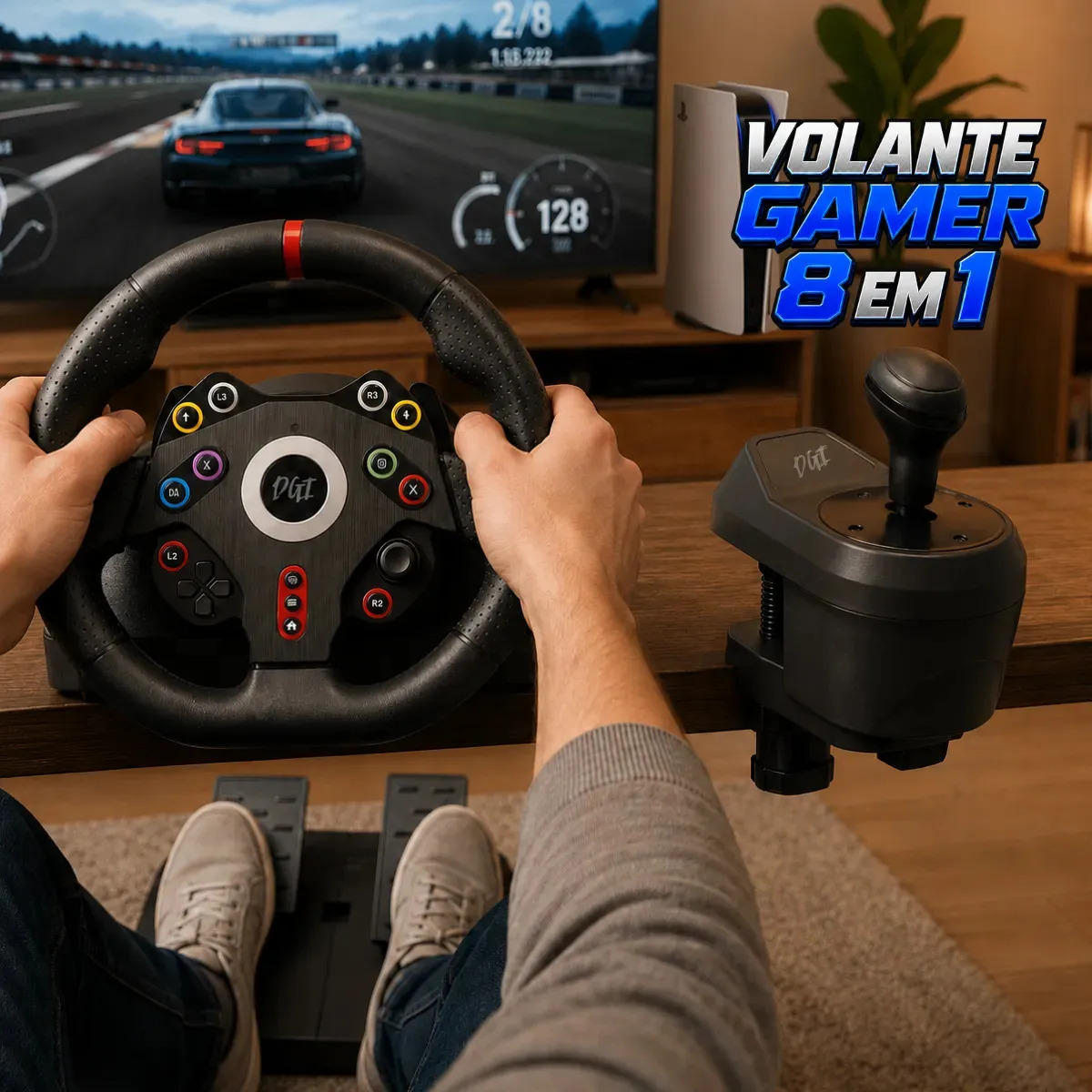 Volante Pedal Câmbio Vídeo Game Compatível Ps3 Ps4 Ps5 Nintendo Switch Xbox One Series Computador Notebook Digital Informática
