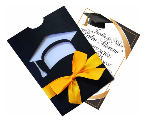 100 Invitaciones Completas Para Graduacion, Birrete Sobre Negro (Usado)