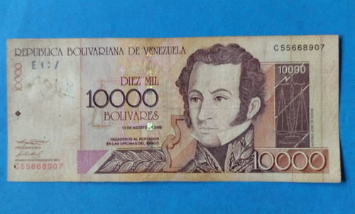 Billete De 10.000 Bs Del 2002 C-8, Usado