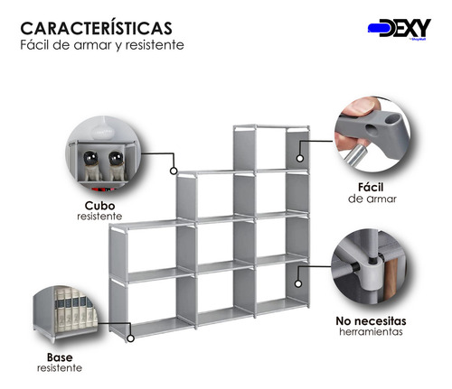 Estante Almacenamiento 9 Cajoneras Librero 120x123cm Mueble Color Gris Claro