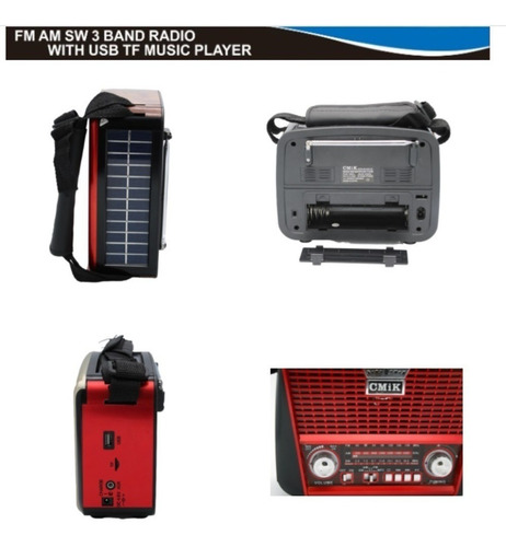 Imagem 6 de 6 de Radio Energia Solar Vintage Retro Am Fm Bluetooth Usb Sd