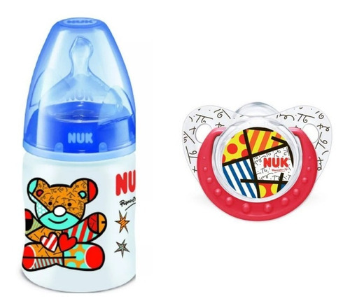 Tetero Edición Especial Romero Britto 150ml Nuk Azu + Chupo Color Azul