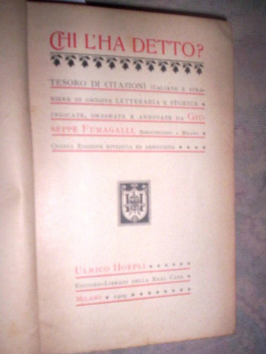Raro Ulrico Hoepli 1909 Chi L¿há Detto ? Quem Disse Isso ? (Usado)