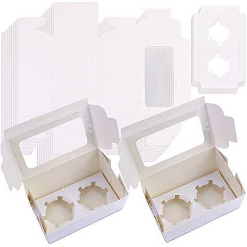 50 Paquetes De Cajas De Cupcakes Blancas Ventana De Pvc...