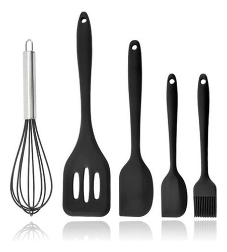 Kit 5 Unidades Utensílios De Cozinha Silicone Com Fue