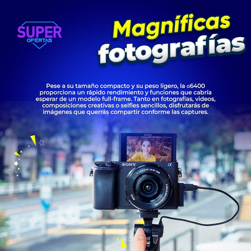 Imagen 3 de 7 de Sony Alpha A6400 + Lente 16-50mm + Memoria+ Trípode + Maleta