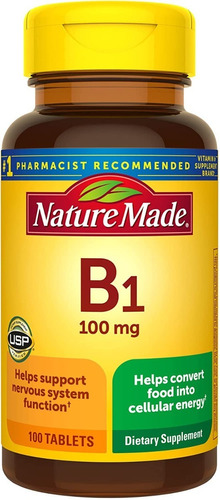 Vitamina B1 100mg Tiamina  (100 Tabletas) Nature Made 