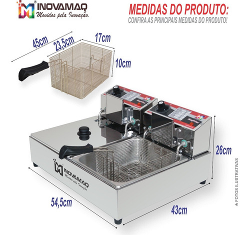Imagem 6 de 6 de Fritadeira Elétrica Prof 2 Cubas - Fm-10l - Inovamaq