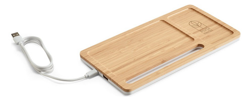 Carregador Wireless E Organizador De Mesa Em Bambu