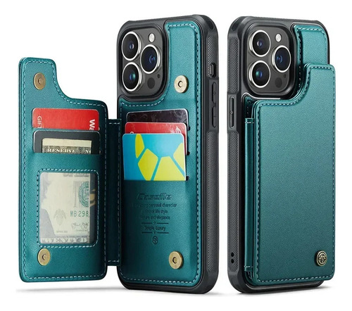 Funda De Piel Con Tapa Tipo Cartera Para iPhone, Tarjetero