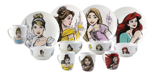 Vajilla De Porcelana De Princesa De Disney 12 Piezas 