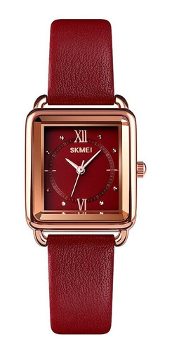 Reloj Mujer Skmei L702 Cuarzo 24mm Pulso Rojo En Cuero