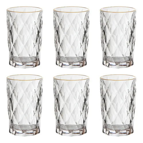 comprar Jogo 6 Copos Altos 350ml Borda Dourada Diamond Clear Ke Home Cor Transparente com Borda Dourada