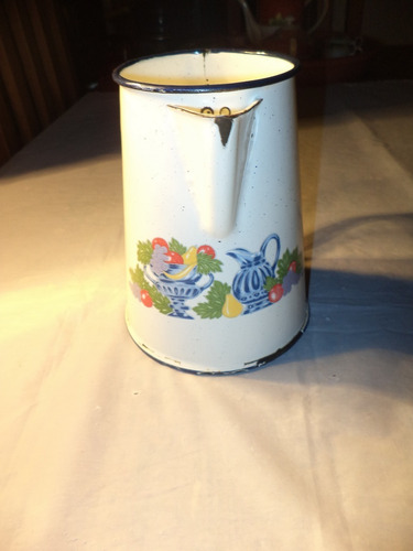 Antigua Y Decorada Jarra Cafetera De Peltre Blanco (Usado)