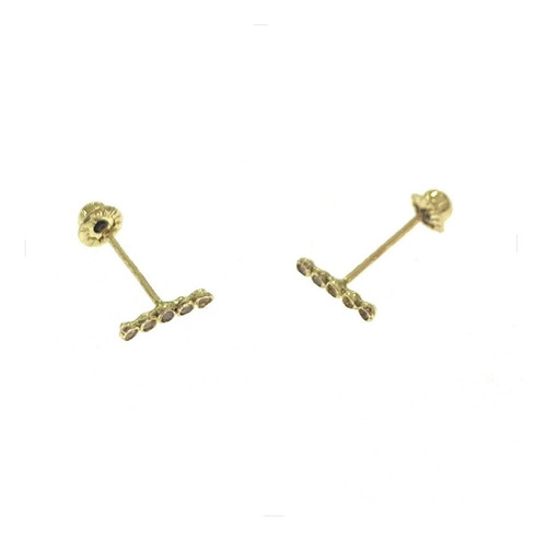 Arete Broquel Linea Zirconia Oro 14k Kt / Niña Mujer Regalo