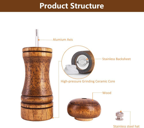 Juego De Molinillos De Sal Y Pimienta De Madera Con Rotor Ce