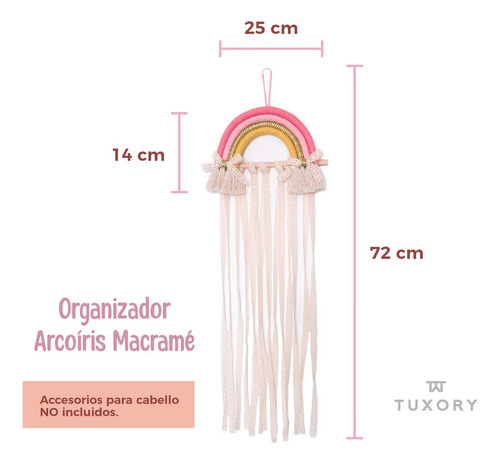 Organizador Macramé Arcoíris Para Moños Decoración Niña Color Rosa