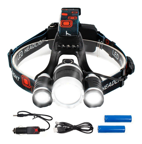 Imagen 1 de 10 de Linterna Minero Led Cabeza Vincha 3 Led Batería Recargable