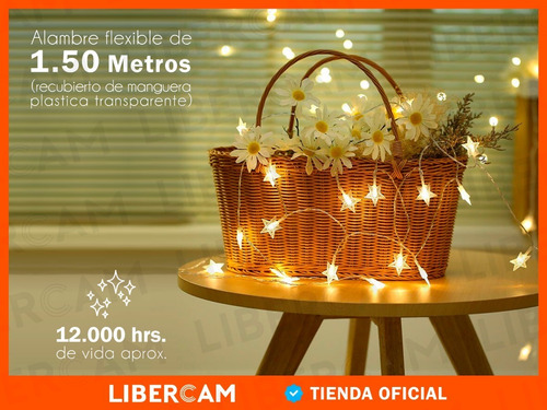 Imagen 8 de 10 de Guirnalda Estrellas Tira Luz Led Calida Amarilla A Pila