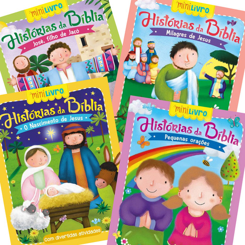 Kit 12 Minilivros Bíblia Infantil Ilustrada Com Atividades