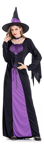 Disfraz Halloween Mujer Gothic,con Sombrero Y Cuello De Mago