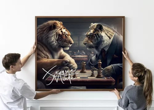 Quadro Leão e Tigre Tabuleiro de Xadrez