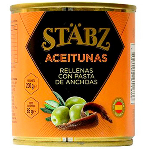 Imagen 1 de 7 de Aceitunas Rellenas Con Pasta De Anchoas Stabz Origen España
