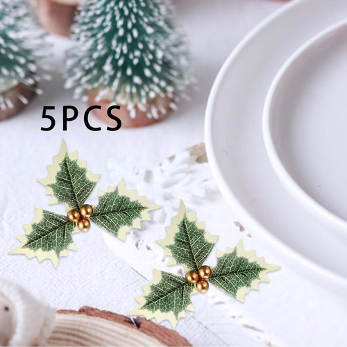 3 X 5 Uds. De Hojas De Bayas Artificiales De Navidad Para