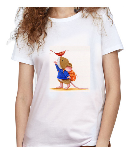 Camiseta Dama Estampada raton Hoja Otoño